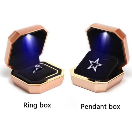 Jewelry Box Luxury Led Light Pendant Box Ring Box Plastic Jewellery Gift Packing Case Ring Pendant Storage Box Display Gift Box