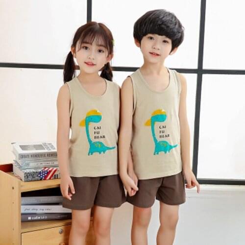 Summer Baby Boys Girls Cartoon Vest Tops Shorts Pants Set Clothes Kids Cute Cotton 2PCS Children Pajamas Girls Clothing Sets Hot