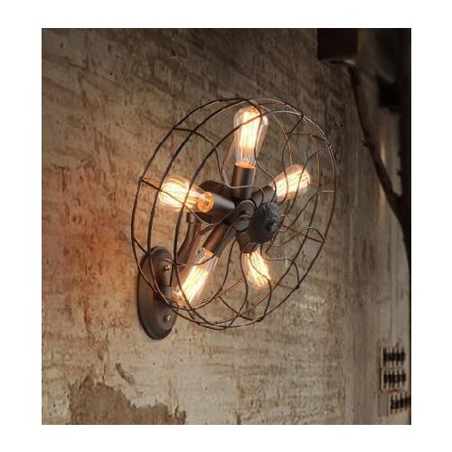Loft American country rust iron electric fan edison bulbs wall lamp retro bedside lamp wall lamp bedroom lamp