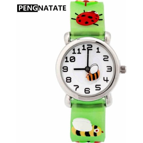 PENGNATATE Fashion Children Watches for Boys Girls Waterproof Green 3D Strap Kids Catoon Watch Students Gift Silicone Wristwatch