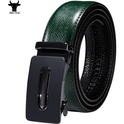 Fashion Green Genuine Leather Mens Belts Automatic Buckles Ratchet Belt For Men Boy Cowboy Waistband Wedding Business Party Gift