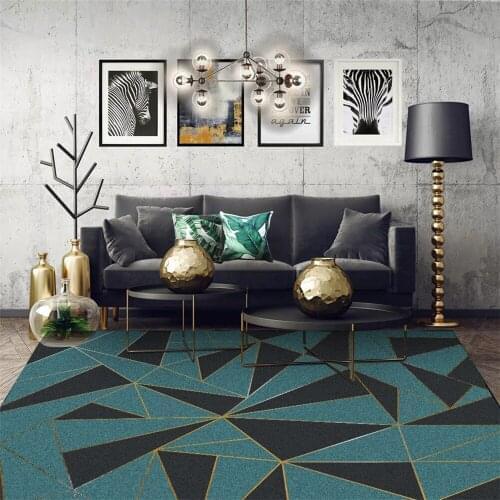 Fashionable And Modern Light Luxury Ink Green Gold Thread Black Triangle Bedroom Living Room Doormat Bedside Carpet Floor Mat