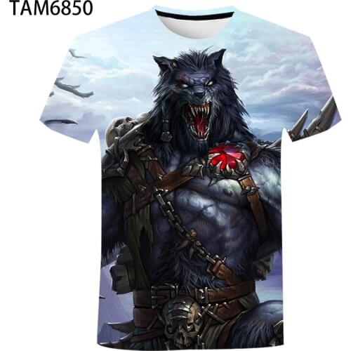 Werewolf pattern mens t-shirt mens punk style 3D shirt O-neck t-shirt summer fashion top boy clothing personality street