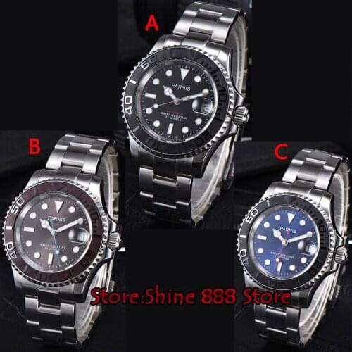41mm Parnis black dial Sapphire Ceramic bezel miyota 8215 automatic men watch