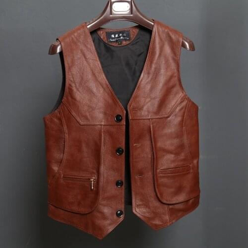 BONJEAN Genuine Leather Motorcycle Vest Mens Slim Fit Real Cowhide Leather Waistcoat Bikers Vest Size L-8XL