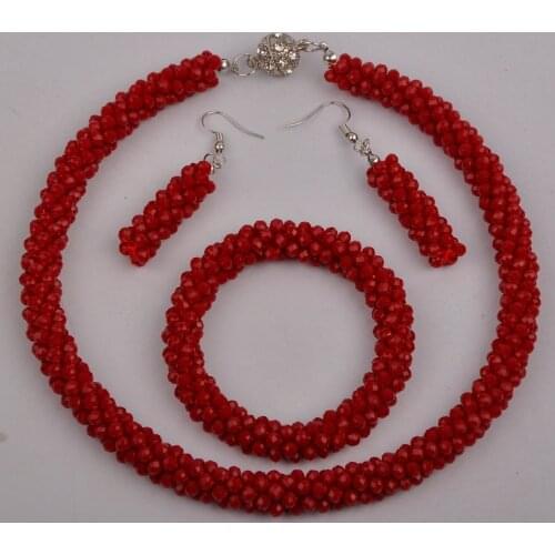 Opaque Red African Wedding Beads Nigerian Jewelry Set Crystal Costume Necklace Bridal Party Jewelry Sets