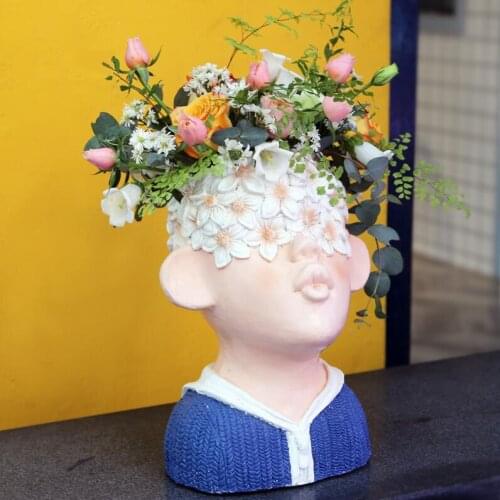 Outdoor Gardening Cement People Doll Head Flower Pot Ornaments Courtyard Park Figurines Craft Villa Garden Furnishing Decoartion
