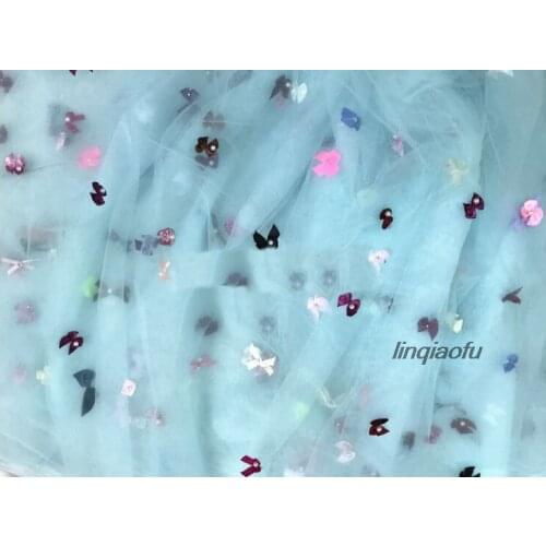 Aqua green handmade color bow translucent mesh fabric Wedding dress, clothing, mesh fabric