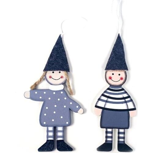 Christmas Hangings Wooden Boy Girl Christmas Tree Creative Decoration Small Hanging Two Pcs Printed Products