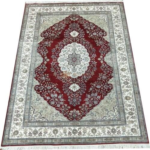 Seeykeep™ 6x9ft Pure Silk Handknotted Elegant Central Medallion Floral Design Fire Brick Backcolor Rug -SK3036100