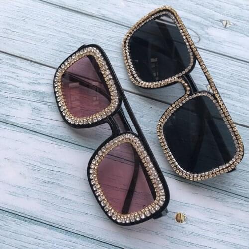ZAOLIHU Cheap Square Mens Sunglasses Black Pink Lens UV400 Women Eyeglasses Golden Diamond Chain Sun Glasses Gafas de sol