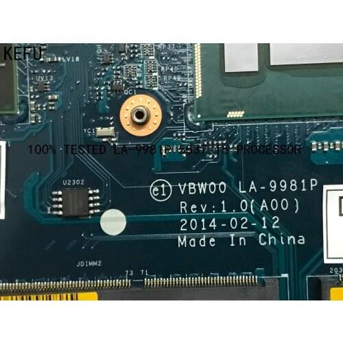 KEFU SUPER FREE SHIPPING VBW00 LA-9981P FOR DELL INSPIRON 5537 3537 LAPTOP MOTHERBOARD I5 CPU +VIDEO CARD