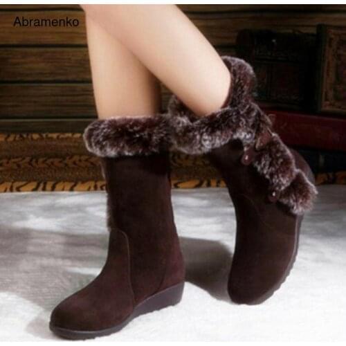 Faux Suede Warm Women Snow Boots Creepers Platform Black Winter Casual Shoes Woman Women Mid-Calf Boots Flats Plus Size 35-42