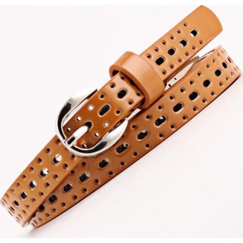 New hot sale women belt female fashion wild hollow thin leather pin buckle waist strap ladies jeans dress waistband decoration