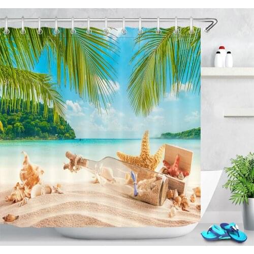 Tropical Shells Starfish Sea Beach Waterproof Fabric Bath Curtain Ocean Seaside Landscape Bathroom Shower Curtain Home Decor