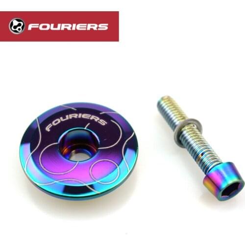 FOURIERS Ti-Coating Bicycle Headset Cap MTB Mountain Bike Top Cap With Stainless bolts External Headsets 15g/pcs