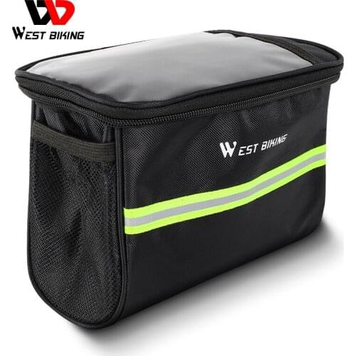 WEST BIKING Waterproof Large Capacity Cycling Front Bag Reflective MTB Basket Bag Bike Frame Pannier Tube Bicycle Handlebar Bag