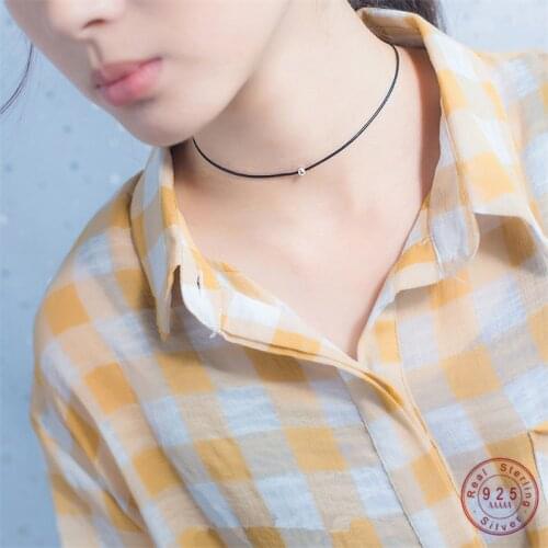 WANTME Genuine 100% 925 Sterling Silver Minimalist Gloss Bead Rope Pendant Choker Necklace for Women Office Career Fine Jewelry