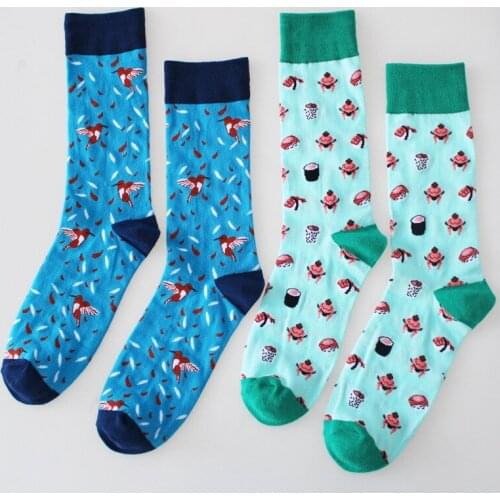 YSMILE Y New Arrive 2 Pairs /Lot Fashion Men Cartoon Socks Birds Blue Green Cotton Comfortable Breathable Socks For Male Boys