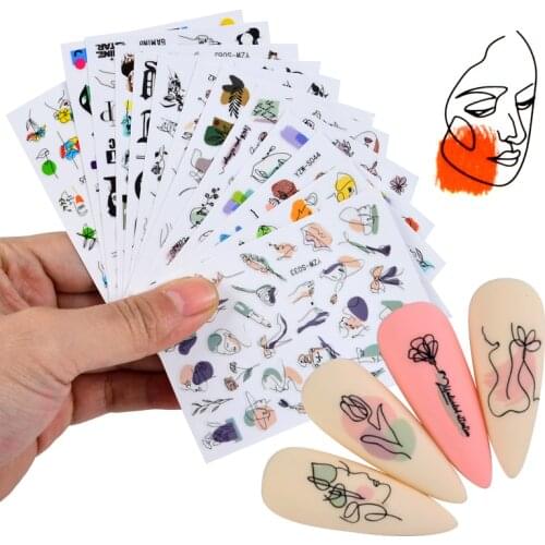 ZKO 1 Sheet 3D Nail Sticker Character Lady Leaf Pattern Adhesive Transfer Sticker Shiny DIY Nail Decoration