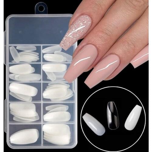 100pcs/box Full Cover Ballerina Fake Nails faux ongles Coffin Nails Long Artificial False Nail Art Tips DIY Salon Fingernails