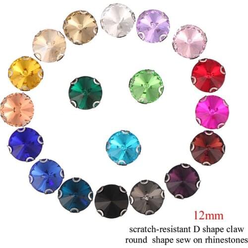 12mm 20pcs scratch-resistant D claw round Crystal glass rhinestone, sew on claw rhinestone For Dress Crafts Decorations