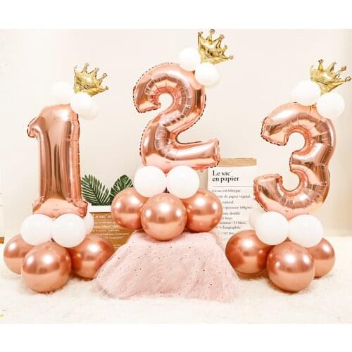 15Pcs/set Rose Gold Silver Balloon Large Foil Balloons 0-9 Number Kids Adult Happy Birthday Ballon Party Decoration DIY Ball