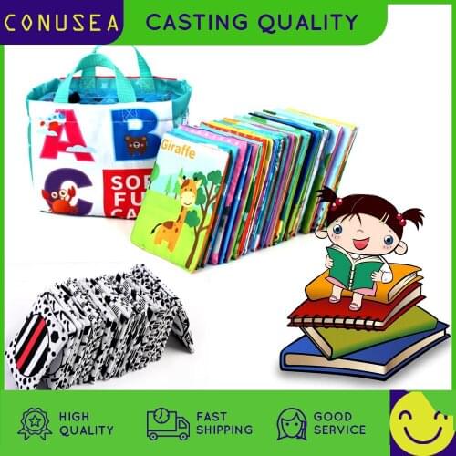 26PCS Baby Cloth Book Soft Alphabet Cards with Cloth Storage Bag ABC Interactive Educational Montessori Early Learning Toy