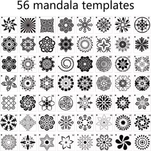 56 Pack Mandala Dot Painting Templates Stencils, Small Mandala Template Stencils for DIY Art Project Rock Painting