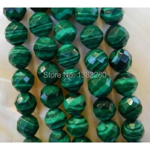 ! 8mm Faceted Green Malachite Round Loose Beads 15"5pc/lot fashion jewelry JT5250