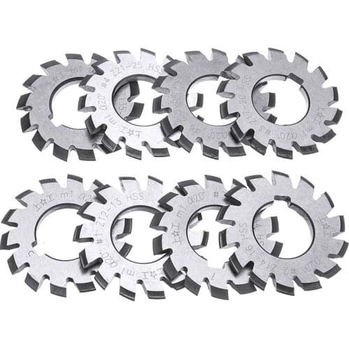 8pcs/set HSS Involute Gear Cutters Set M1 PA20 20 Degree Gear Cutters No 1-8 Assortment Kit