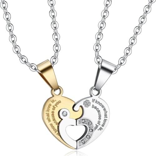 Fashion Couple Necklace Jewelry Unisex Lovers Couples Heart Pendant Necklace Best Friends Valentines Gift 1 Pair