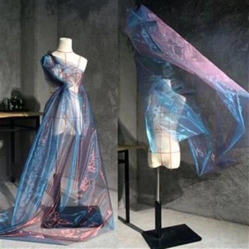 Antique Blue Wine Gradual Change Laser Organza Designer Fabric DIY Sewing Dress Clothing Illusion Fabric 5 Yard Tissus Tulle