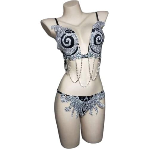 Vortex Rhinestone Bikini Women Sparkling Crystal Bikini Sexy Pool Party Outfit Stage Show Catwalk Nightclub Costume