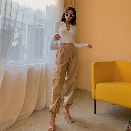 Harajuku beam feet cargo pants women trousers women pants loose bf straight high waist pants casual wide leg pants streetwear