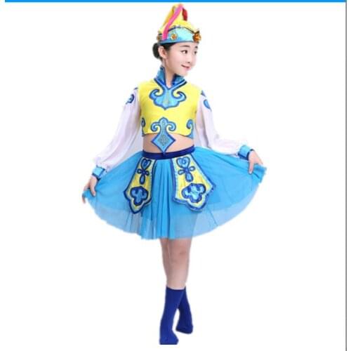 Childrens Mongolian costumes female chopsticks dance costumes children Mongolian robe ethnic dance costumes