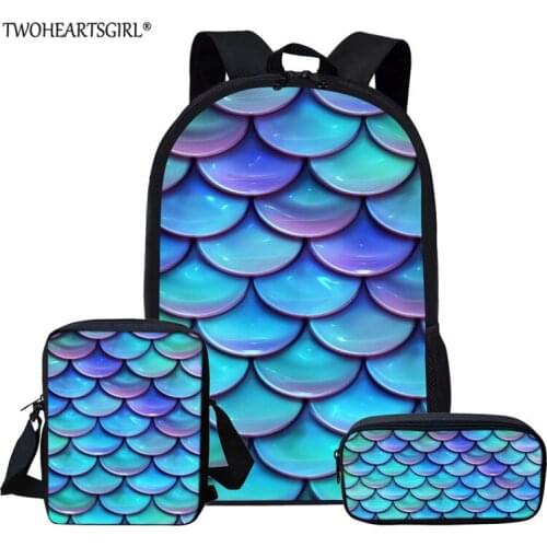 Twoheartsgirl Mermaid Scale Printed Bookbags for Teen Girls Elementary Colorful School Bags Kids Pretty Student Backpack Set