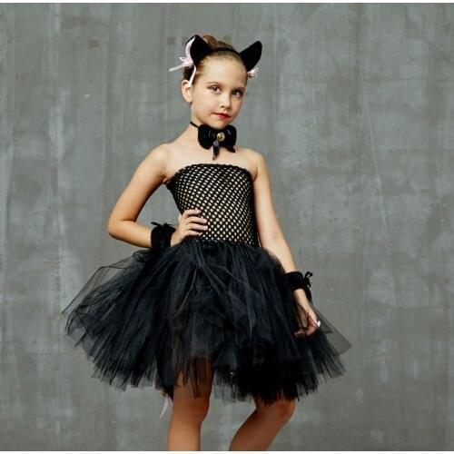 Baby Black Cat Costume Dress Girls Animal Tutu Role Play Cats Outfits Halloween Cartoon Costume Kids Cosplay Photoset Clothing