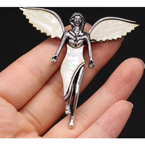 Hot Sale Natural Abalone Brooches Cute Angel Shape Alloy Pins for Girls Party Weddings Costume Brooch Accessories