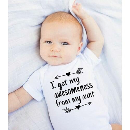 I Get My Awesomeness From My Aunt Print Funny Newborn Baby Romper Infant Boys Girls Fashion Short Sleeved Jumpsuit Outfit