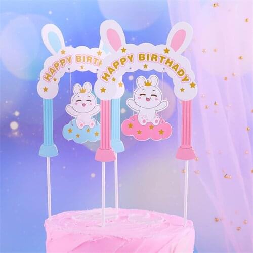 Ins Creative Cartoon Happy Birthday Cake Topper Cute arch birthday party Cupcake Topper For Baby Shower Cakes dessert decoration