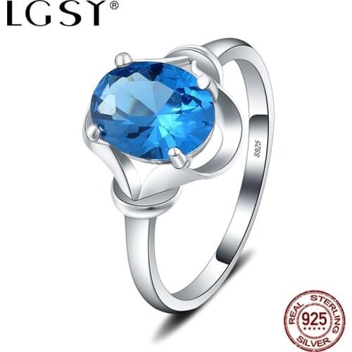 LGSY 925 Sterling Silver Rings Fashion Jewelry Natural Crystal Wedding Rings Blue Crystal Rings Fine Jewelry Round Ring DR1157