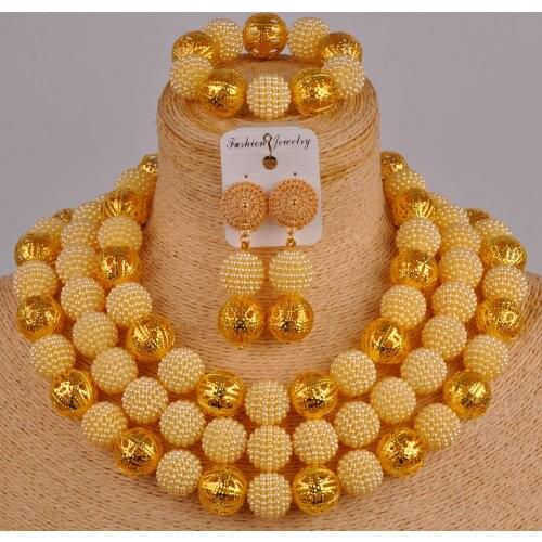 Beige and gold african jewelry set costume necklace african set nigerian traditional wedding set ZZ25
