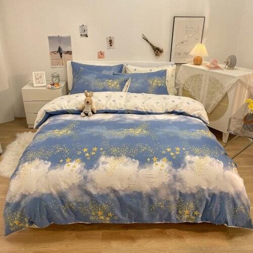 Pure Cotton Duvet Cover Set Queen King Size Bedding Set Blue Sky White Clouds Pattern Quilt Cover Sets parure de lit 2 personnes