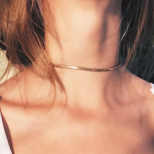 Minimalist Gold Color Statement Women Clavicle Flat Blade Choker Necklace Couple Snake Link Chain Necklace for Girls Jewelry