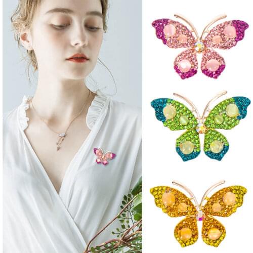 EASYA Colorful Butterfly Brooch Couple Crystal Brooch Rhinestone Men And Women Elegant Accessories Pin Brooch