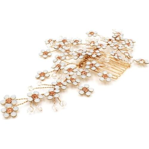 Delicate Opal Crystal Bridal Comb Hair Piece Floral Wedding Accessories Handmade Women Hair Jewelry