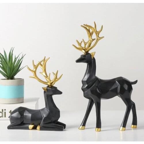 2pcs New 2021 European Style Resin Deer Sculpture Home Living room Decorations Crafts Desktop Bookcase Creativity Adornment Gift