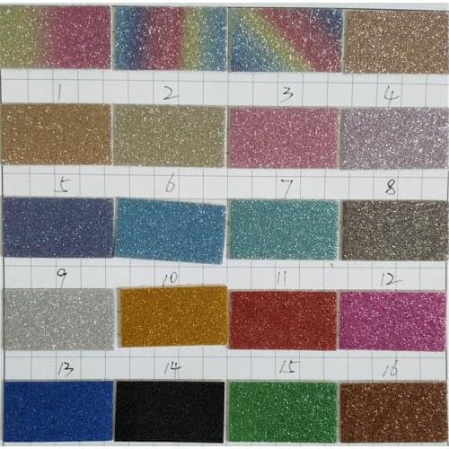 0.8mm thickness new colorful PVC glitter solid glitter fabric wholesale (front expose glitter backing woven)