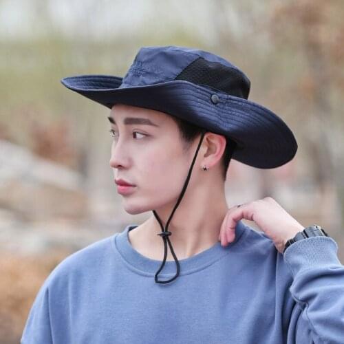 2021 New Fashion Summer Bucket Hat Cowboy Men Outdoor Fishing Hiking Beach Hats Mesh Breathable Anti UV Sun Cap Large Wide Brim